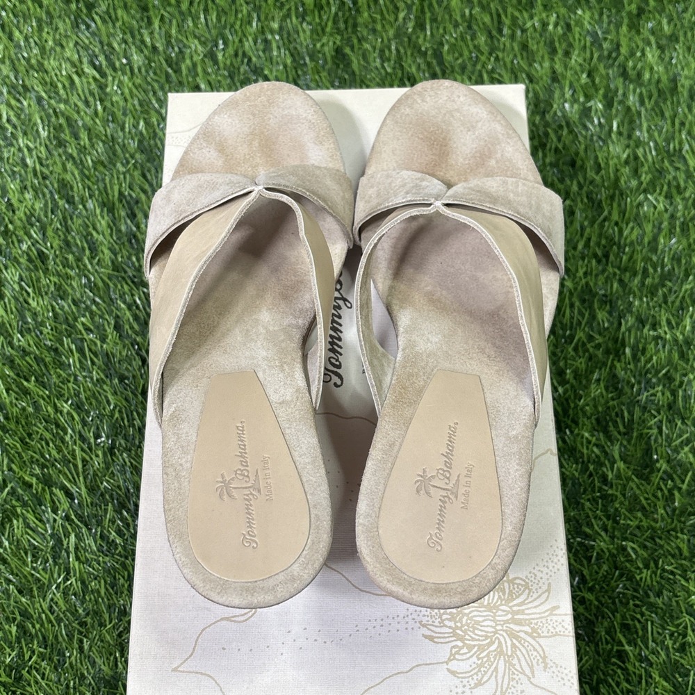 Tommy Bahama Wooden Say No Raw Sugar Italy Suede Leather Slide Sandals - Picture 6 of 8